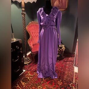 Vintage 70s Elegant Purple Ruffle Dress Deadstock Emma Domb